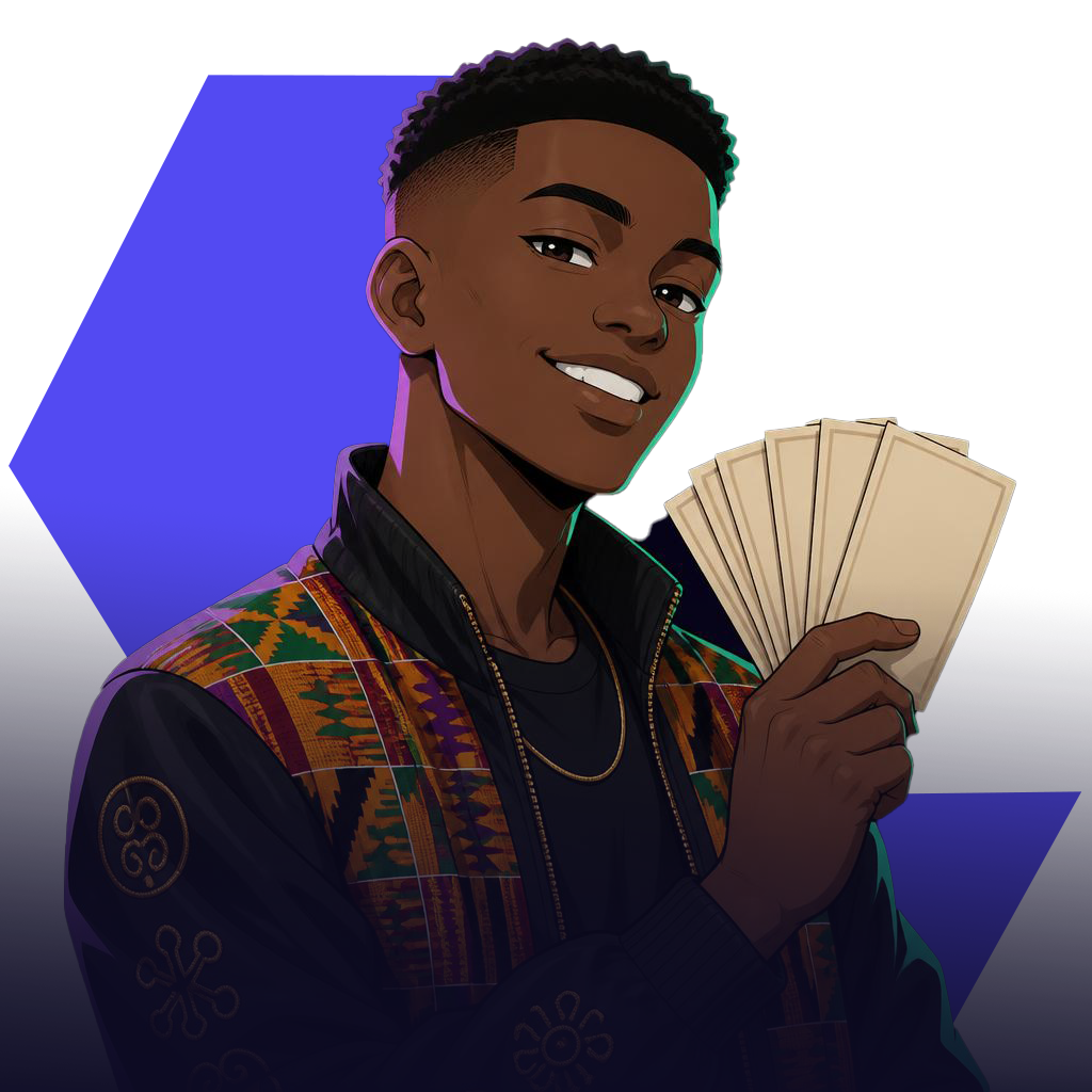 African Gen Z man smiling while holding a fan of cash
